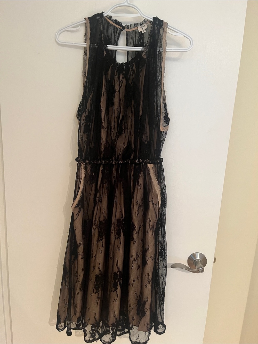 Wilfred Black Lace Overlay Top with Nude Lining with pockets XS